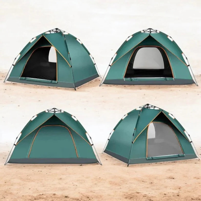 Auto Opening Camping Tent with Spring Loaded Frame and Ground Stakes