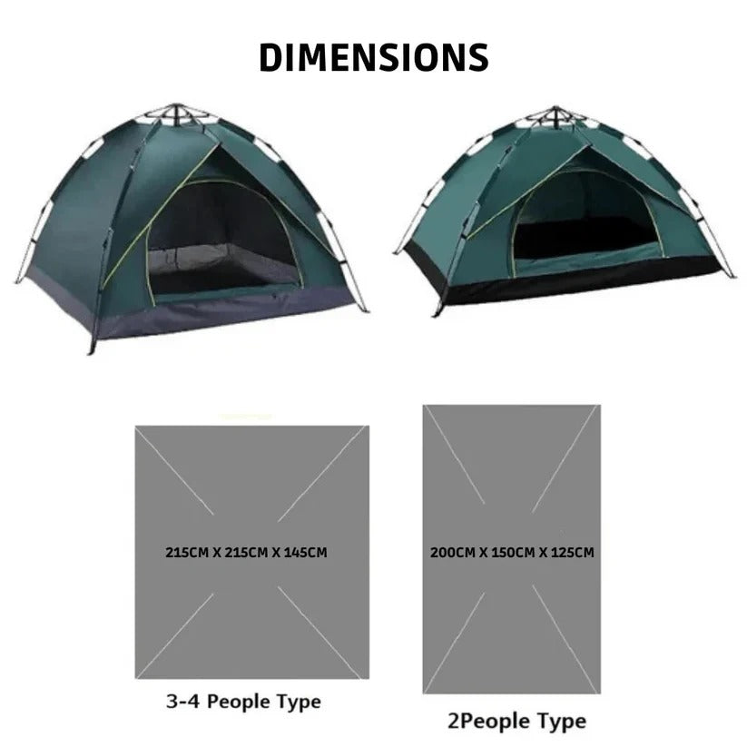 Auto Opening Camping Tent with Spring Loaded Frame and Ground Stakes