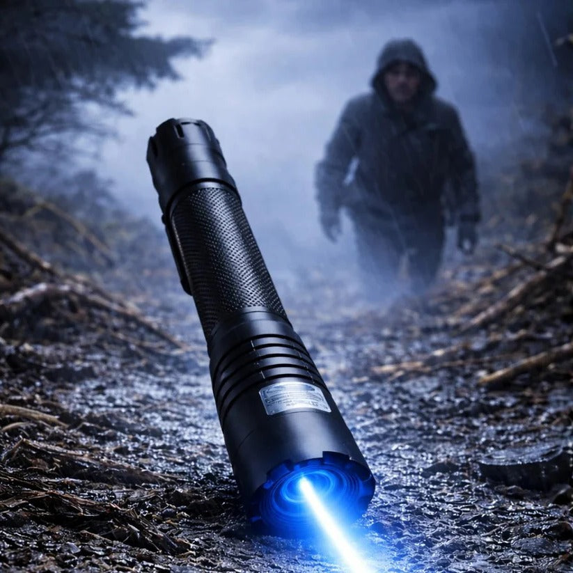 Blue Laser Torch with Rotatable Zoom Lens and Fire Starting Capability