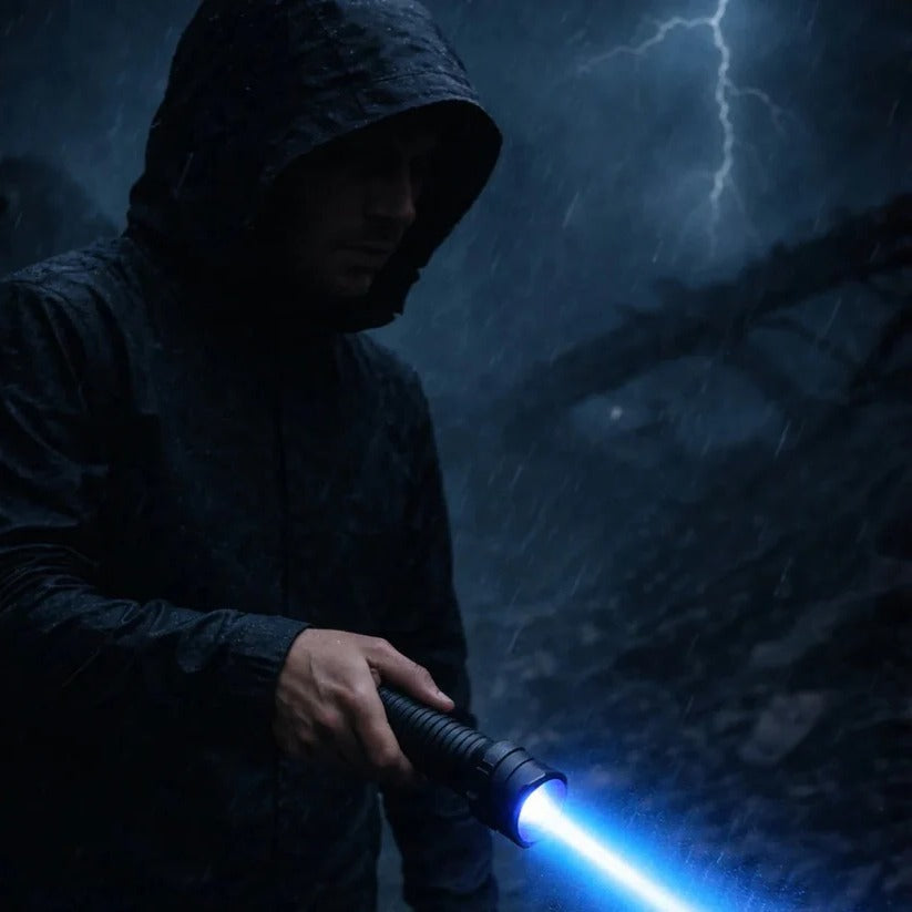 Blue Laser Torch with Rotatable Zoom Lens and Fire Starting Capability