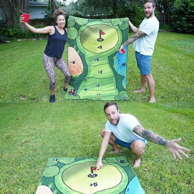 Sticky Ball Toss Game Mat with Printed Scoring Zones and Carry Bag