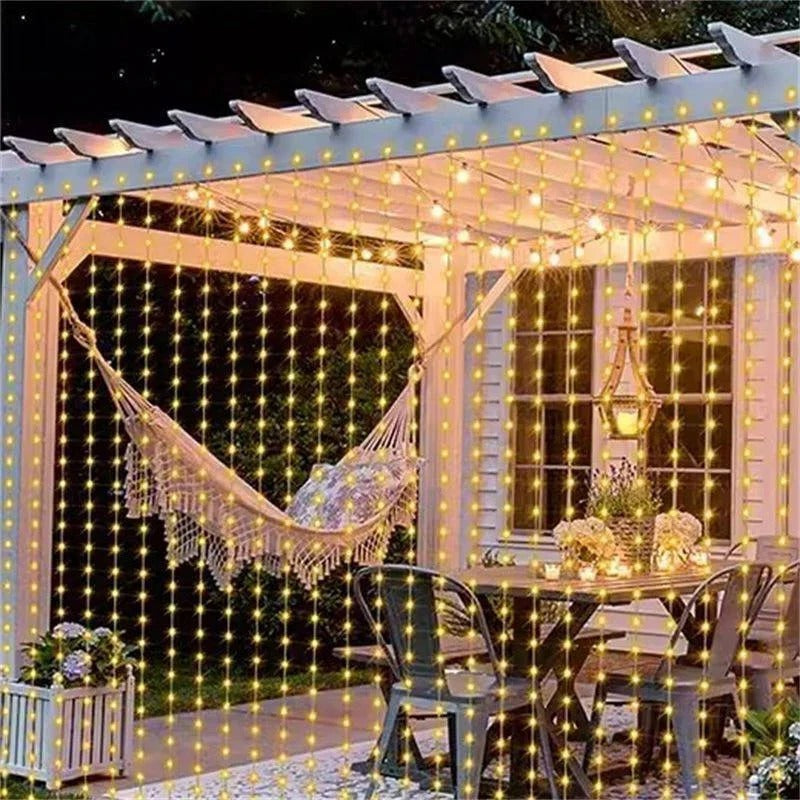 Solar Curtain String Lights with Ground Spike and Dusk to Dawn Timer, 5 Modes