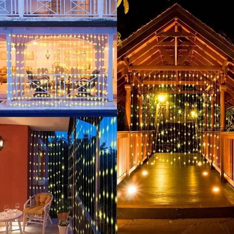 Solar Curtain String Lights with Ground Spike and Dusk to Dawn Timer, 5 Modes