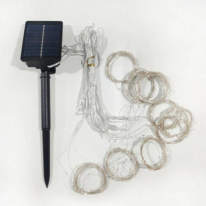 Solar Curtain String Lights with Ground Spike and Dusk to Dawn Timer, 5 Modes
