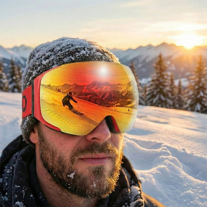 Magnetic Quick Swap Ski Goggles with Mirror Lens and Yellow Low Light Lens