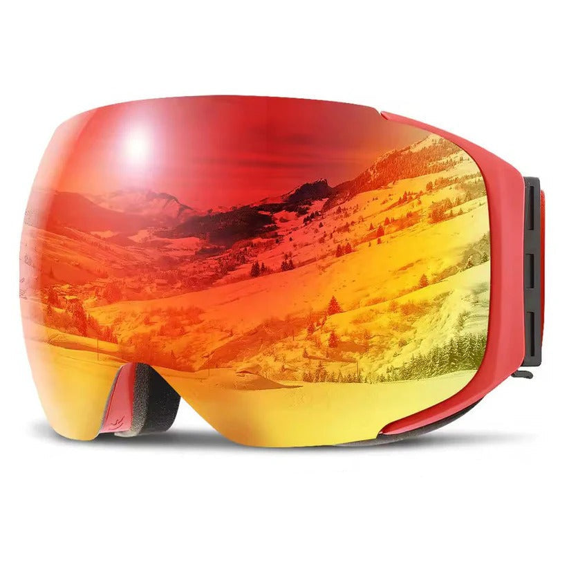 Magnetic Quick Swap Ski Goggles with Mirror Lens and Yellow Low Light Lens