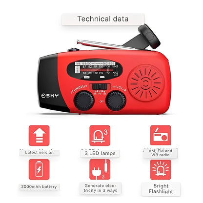 Emergency Radio with Hand Crank Power and LED Flashlight