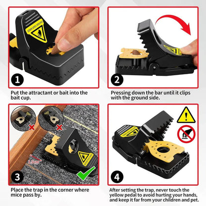 Mouse Trap Reusable 4 Pack with No Touch Release Button and Sensitive Trigger