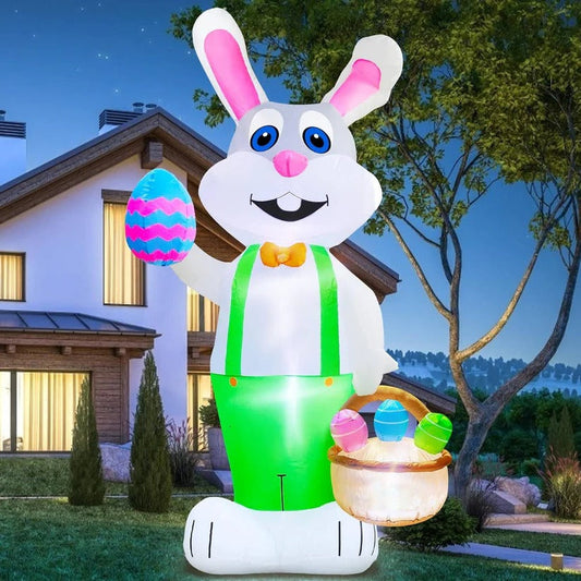 8 Foot Easter Bunny Inflatable with Internal LED Lights and Anchoring Kit