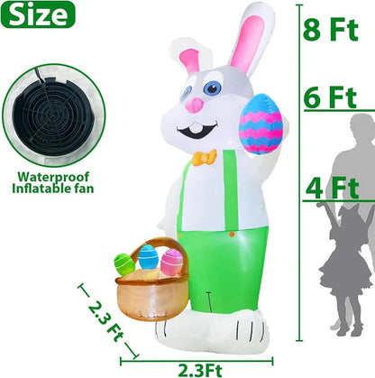 8 Foot Easter Bunny Inflatable with Internal LED Lights and Anchoring Kit