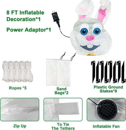 8 Foot Easter Bunny Inflatable with Internal LED Lights and Anchoring Kit