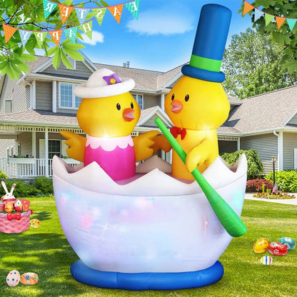 6 Foot Inflatable Easter Display with Color Changing LEDs and Chick Boat Scene