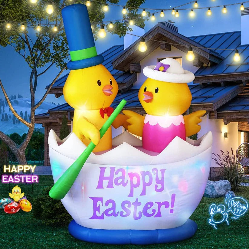 6 Foot Inflatable Easter Display with Color Changing LEDs and Chick Boat Scene