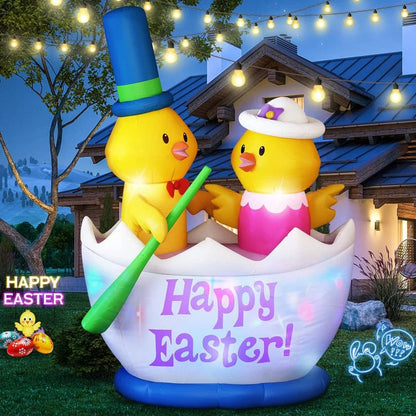 6 Foot Inflatable Easter Display with Color Changing LEDs and Chick Boat Scene