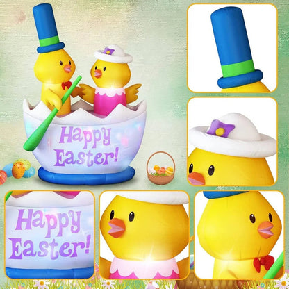 6 Foot Inflatable Easter Display with Color Changing LEDs and Chick Boat Scene