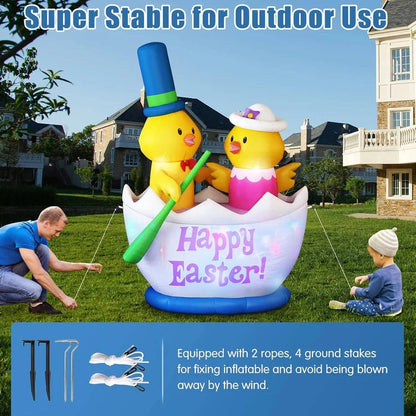 6 Foot Inflatable Easter Display with Color Changing LEDs and Chick Boat Scene