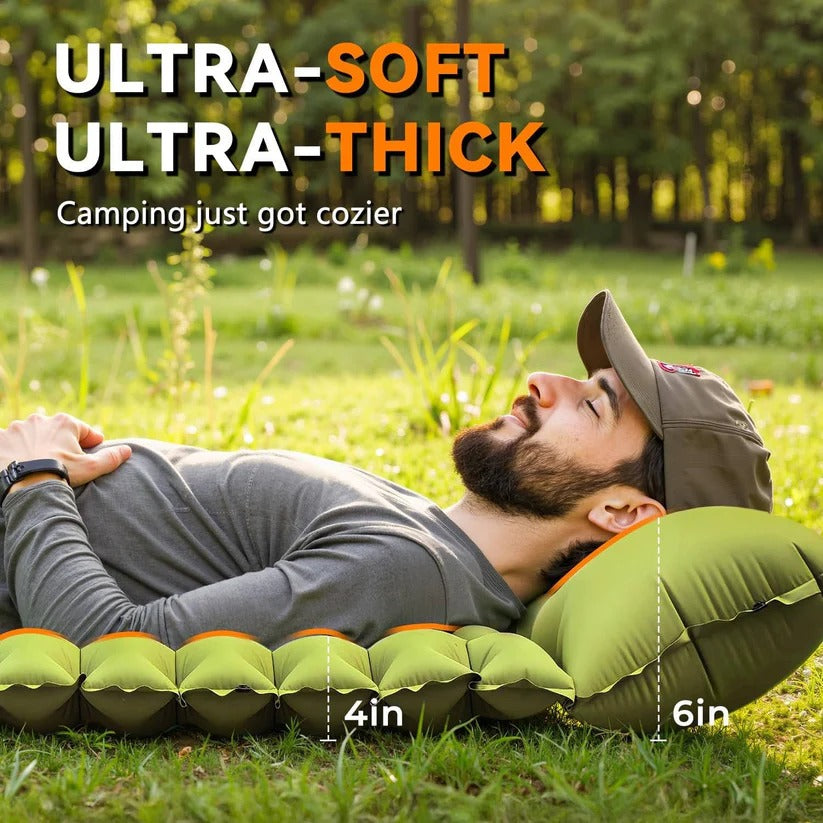 Self Inflating Camping Pad with Integrated Pillow and Wave Chamber Design, 1.5 Pounds