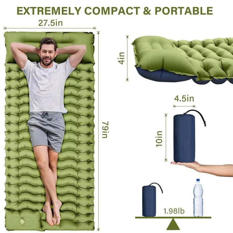 Self Inflating Camping Pad with Integrated Pillow and Wave Chamber Design, 1.5 Pounds