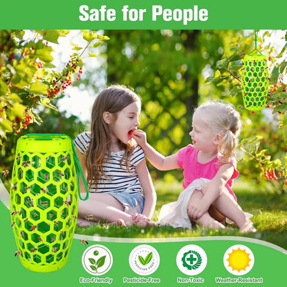 Hanging Wasp Trap with Replaceable Sticky Boards and Bird Guards, Set of 2