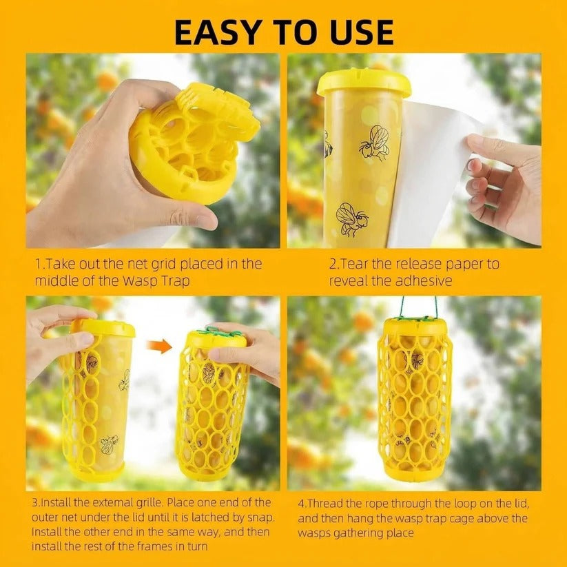 Hanging Wasp Trap with Replaceable Sticky Boards and Bird Guards, Set of 2