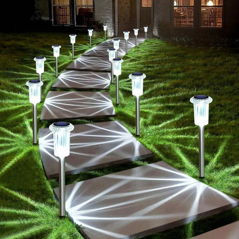 Solar Pathway Light with Snowflake Projection and Cool White LED, Set of 10