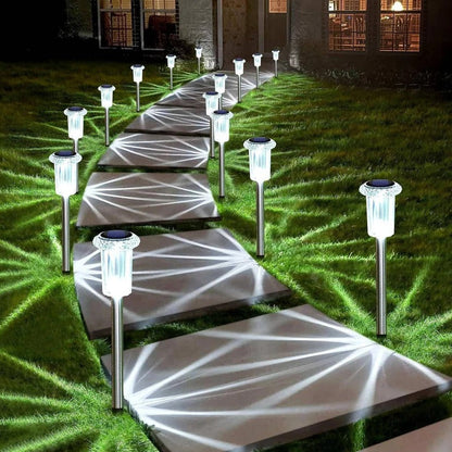 Solar Pathway Light with Snowflake Projection and Cool White LED, Set of 10