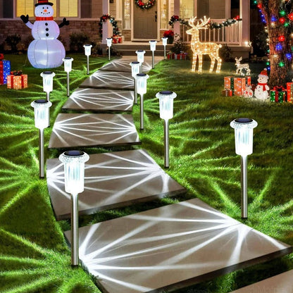 Solar Pathway Light with Snowflake Projection and Cool White LED, Set of 10