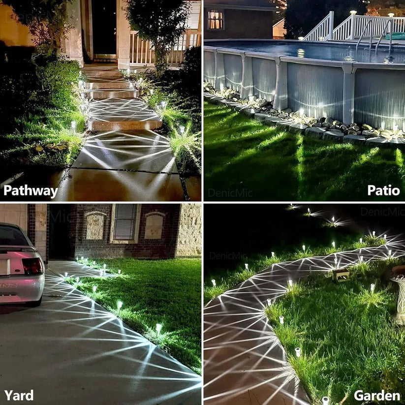Solar Pathway Light with Snowflake Projection and Cool White LED, Set of 10