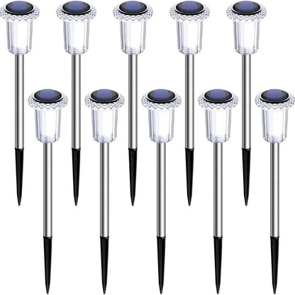 Solar Pathway Light with Snowflake Projection and Cool White LED, Set of 10