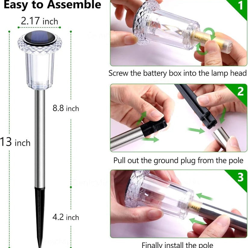 Solar Pathway Light with Snowflake Projection and Cool White LED, Set of 10
