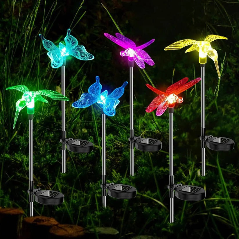 Solar Crystal Garden Stake Lights with Color Changing LED and Automatic Dusk Sensor, 6 Piece Set