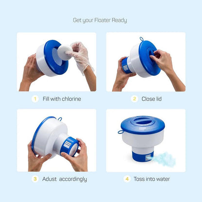 Pool Chemical Floater with Adjustable Vent Settings and Twist Lock Cap for Pools and Spas