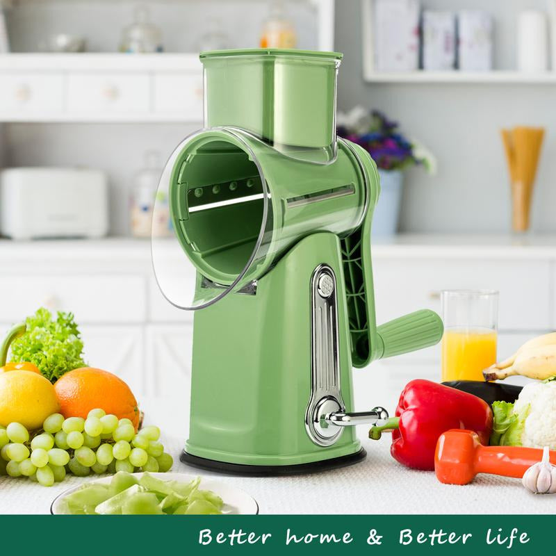 Rotary Grater with Five Interchangeable Blades and Suction Cup Base