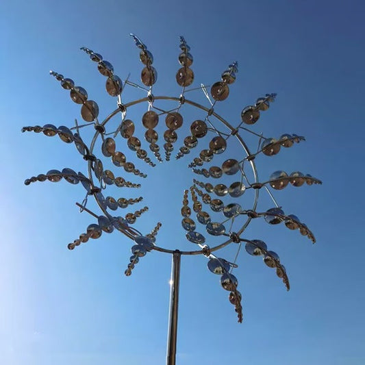 Dual Tier Metal Windmill with Ground Stake for Garden Lawn and Patio Decor
