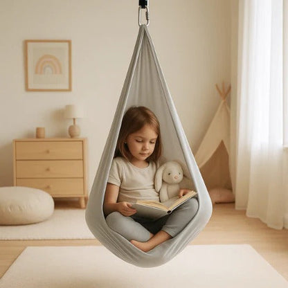 Enclosed Fabric Sensory Swing with Steel Lock and Extension Strap for Indoor Outdoor Use