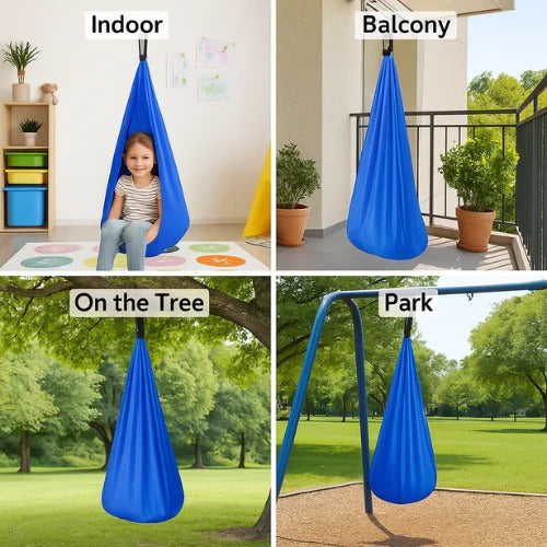 Enclosed Fabric Sensory Swing with Steel Lock and Extension Strap for Indoor Outdoor Use