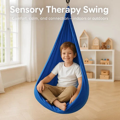 Enclosed Fabric Sensory Swing with Steel Lock and Extension Strap for Indoor Outdoor Use