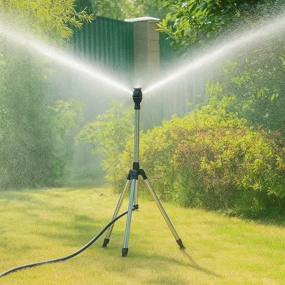 Rotating Garden Sprinkler with Adjustable Tripod and 360-Degree Coverage