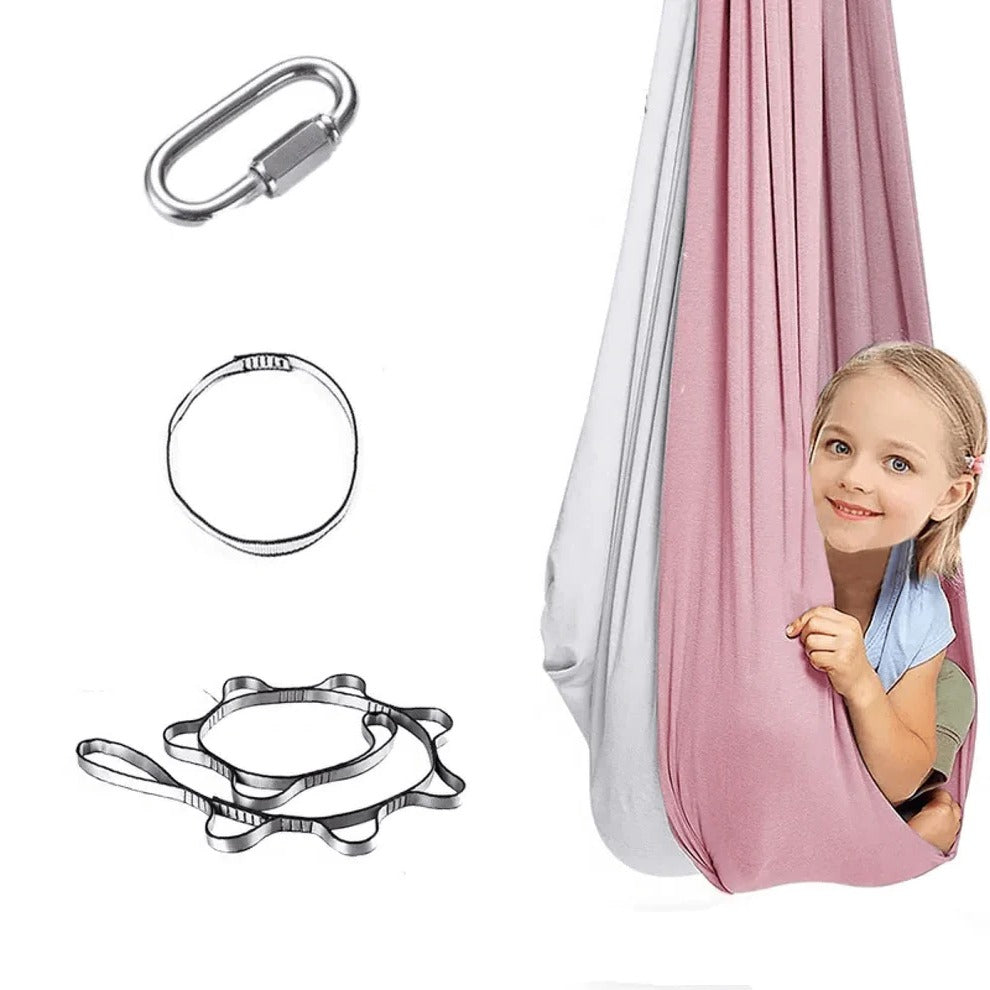 Enclosed Fabric Sensory Swing with Steel Lock and Extension Strap for Indoor Outdoor Use