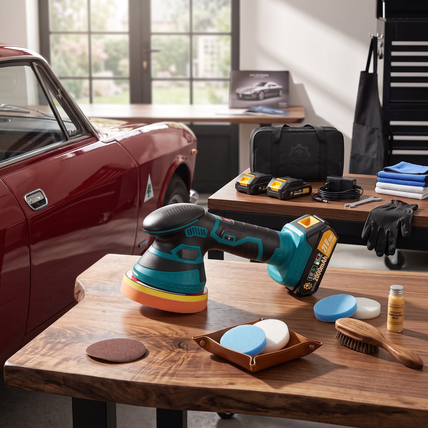 Battery-Powered Orbital Car Polisher with Variable Speed and Foam Pad Kit