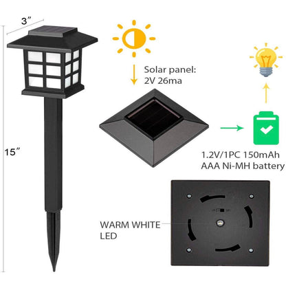 Solar Pathway Lights Set of 12 with Warm White LED and 8-Hour Runtime