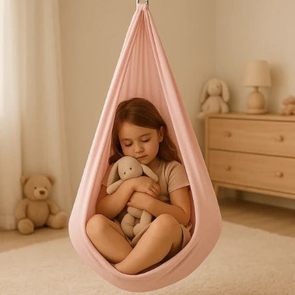 Enclosed Fabric Sensory Swing with Steel Lock and Extension Strap for Indoor Outdoor Use