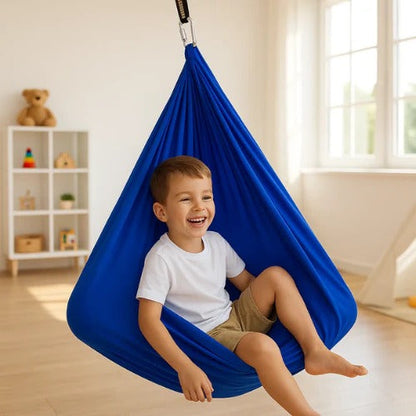 Enclosed Fabric Sensory Swing with Steel Lock and Extension Strap for Indoor Outdoor Use
