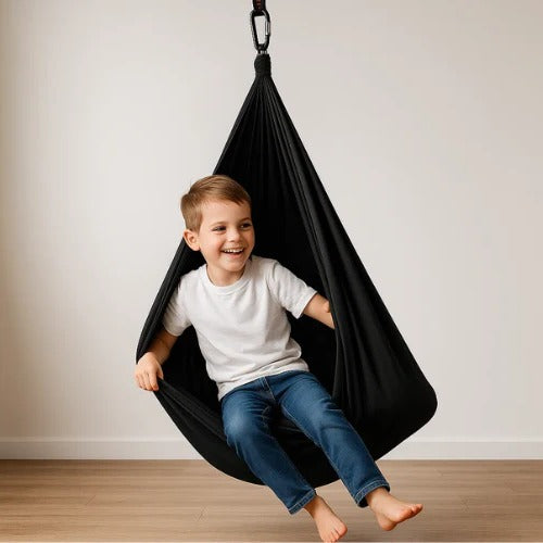Enclosed Fabric Sensory Swing with Steel Lock and Extension Strap for Indoor Outdoor Use