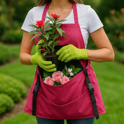 Garden Harvesting Apron with Drop Release Bottom and Water Resistant Pouch
