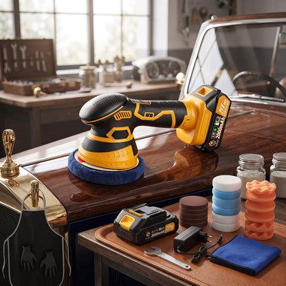 Battery-Powered Orbital Car Polisher with Variable Speed and Foam Pad Kit