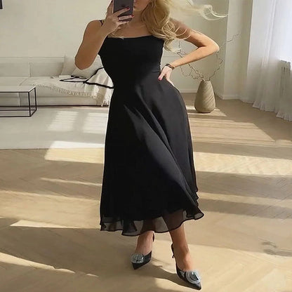Midi Dress with Square Neckline for Summer Events