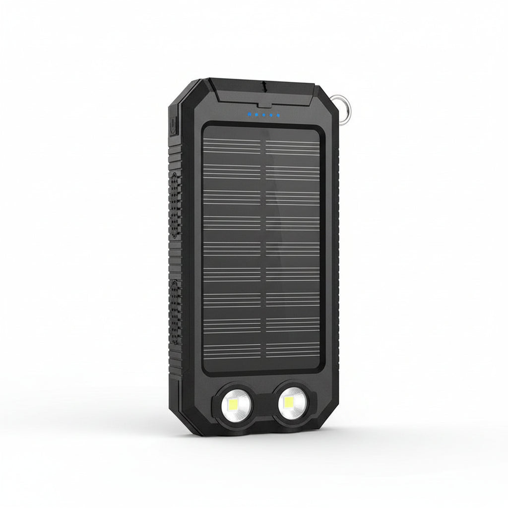 Solar Power Bank with Dual USB Ports and LED Light for Outdoor Camping