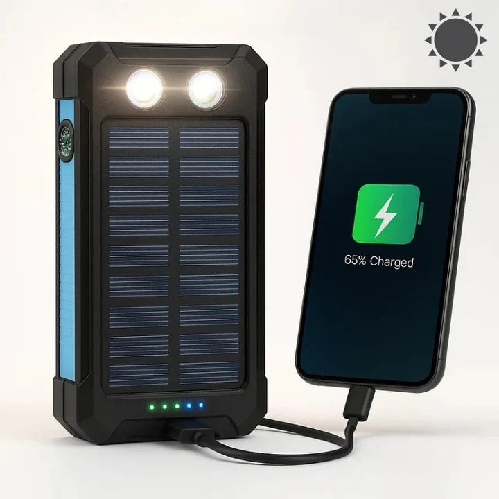 Solar Power Bank with Dual USB Ports and LED Light for Outdoor Camping