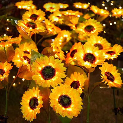 Solar Sunflower Garden Stake Light with Warm Yellow LED and Automatic Dusk Sensor